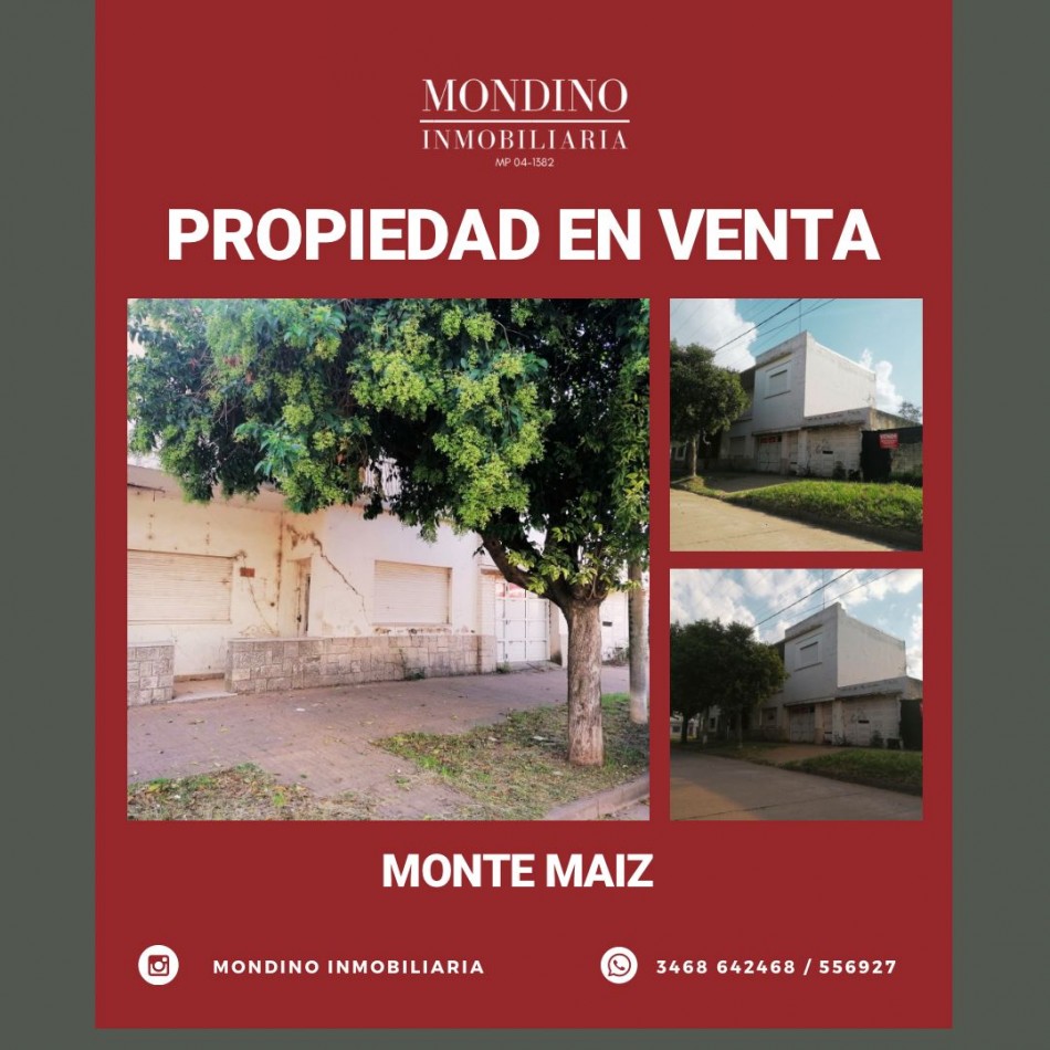 VENDO CENTRO MONTE MAIZ - LOTE CON GRAN SUPERFICIE.-