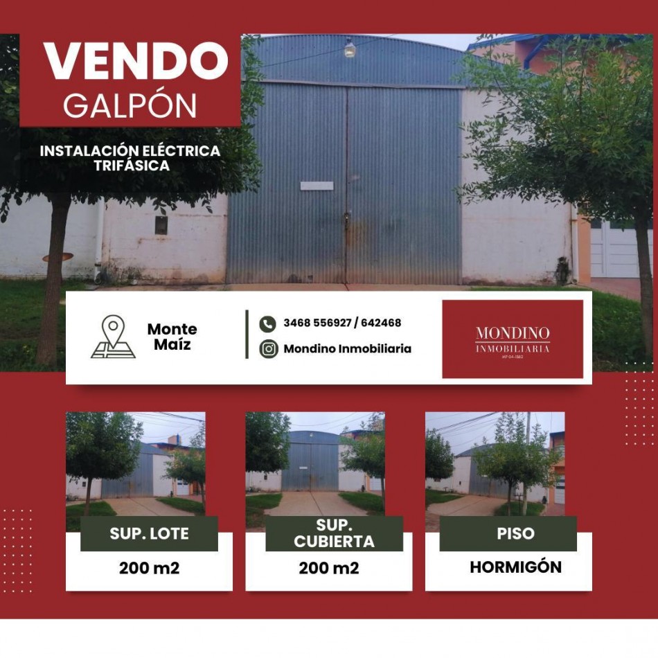 VENDO GALPON MONTE MAIZ 